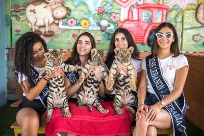 Miss Lebanon Australia Rachel Younan, right, with her fellow contestants.