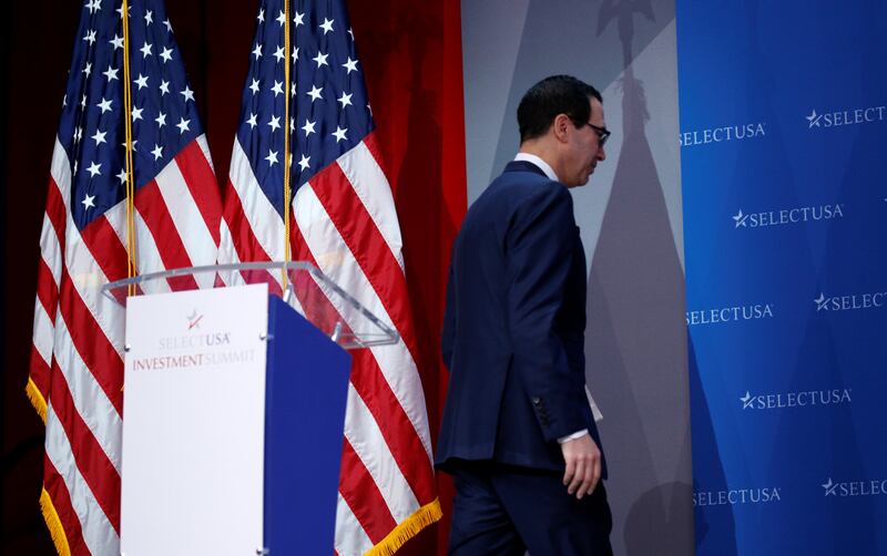 U.S. Treasury Secretary Steve Mnuchin departs after speaking at the SelectUSA Investment Summit at National Harbor, Maryland, U.S., June 20, 2017. REUTERS/Kevin Lamarque