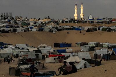 Displaced Palestinians at a camp in Rafah in the southern Gaza Strip. AFP