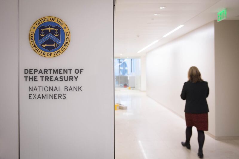 A person walks inside The Department of The Treasury prior to the unveiling of the new US Embassy building in London. Stefan Rousseau - WPA Pool / Getty Images