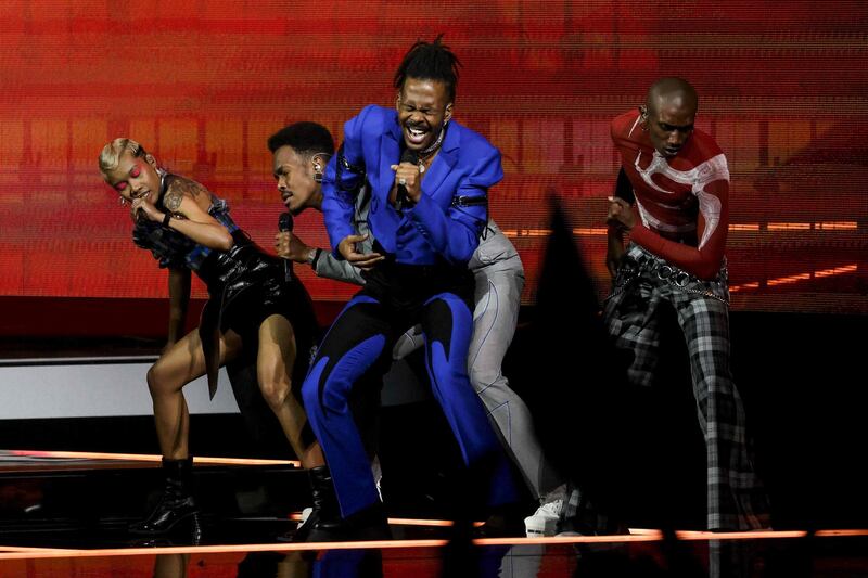 Netherlands' Jeangu Macrooy performs during the final of the 65th Eurovision Song Contest. AFP