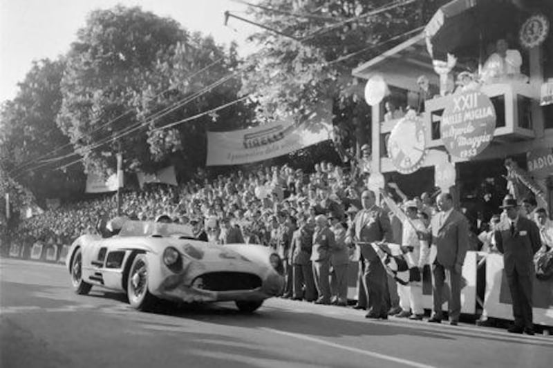 The UAE's version of Italy's Mille Miglia hope to attract personalities such as Stirling Moss, with British motor sports writer Denis Jenkinson beside him, and classic road-going racers such as thesilver Mercedes-Benz roadster Moss drove to victory in the 1955 edition the famous Italian rally.