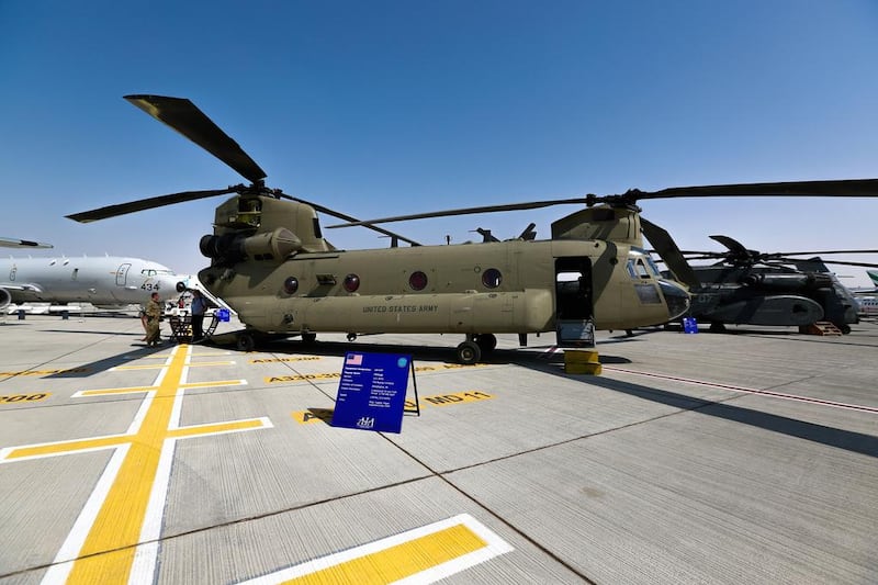 A Boeing Chinook CH-47F in is first public showing, at the Dubai Airshow. Victor Besa / The National