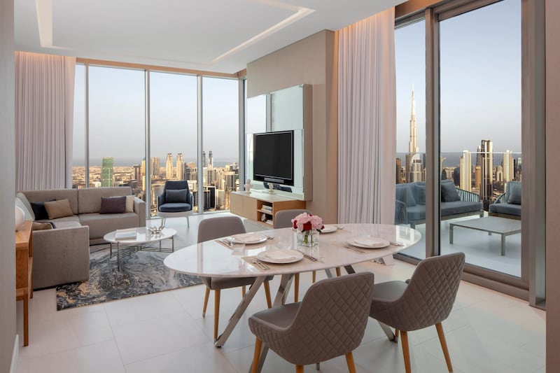 Wraparound floor-to-ceiling windows offer skyline views from SLS Dubai