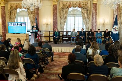 US Secretary of State Antony Blinken at the 2022 Trafficking in Persons Report launch ceremony at the State Department in Washington. AP 