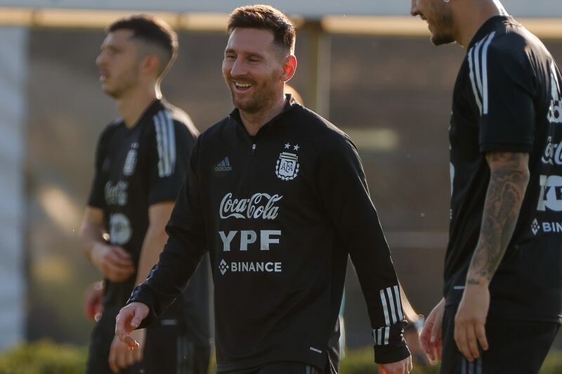 Argentina star Lionel Messi takes part in a training session in Ezeiza. EPA