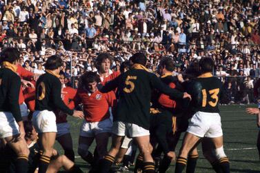 Mandatory Credit: Photo by John Rubython/Fotosport/Shutterstock (8597813h)
The Infamous "99" Call as the Lions Get Their Retaliation in First, with (L to R) Bobby Windsor, Ian Mclauchlan and Fergus Slattery Wading in with Fists
South Africa V Lions, 1974 Test Series
Brtish Lions Tour to South Africa - 1974