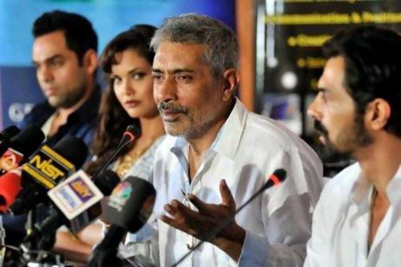 The filmmaker Prakash Jha, second from right, talks about his film Chakravyuh in Dubai. Charles Crowell for The National