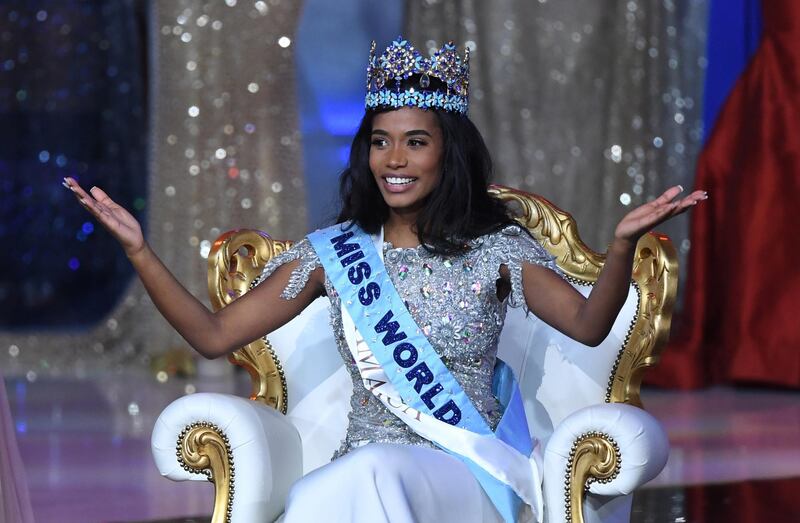 Miss Jamaica Toni-Ann Singh reacts after being crowned the 69th Miss World.  EPA