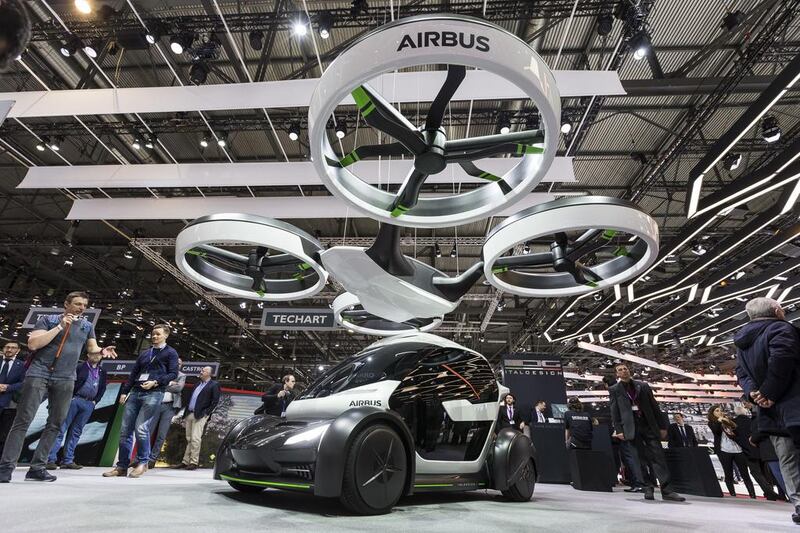 The new IAirbus-taldesign Pop.Up flying car system at the 87th Geneva International Motor Show in Geneva, Switzerland. Cyril Zingaro / AP