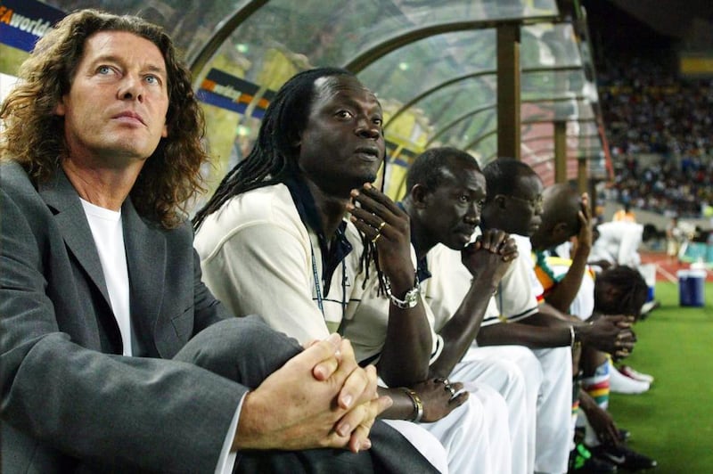 Manager Bruno Metsu on the bench at the 2002 World Cup with his Senegal side. Martin Rose / Bongarts / Getty Images / June 22, 2002