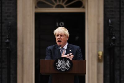 UK Prime Minister Boris Johnson addresses the nation as he announces his resignation outside 10 Downing Street.  Getty Images