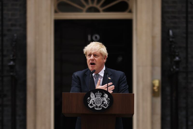 UK Prime Minister Boris Johnson announces his resignation outside 10 Downing Street. Getty Images