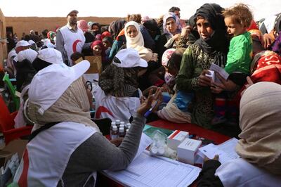 Rukban residents receive vaccinations in 2018. AFP