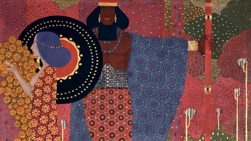 A painting depicting a 'princess and warrior' from the One Thousand and One Nights Series, 1914, of the Collection of Ca' Pesaro Galleria Internazionale d'Arte Moderna, Venice. Getty Images