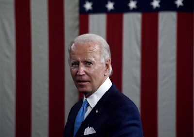 Democratic presidential nominee and former US Vice President Joe Biden participates in a virtual grassroots fundraiser along his vice presidential running mate, US California Senator Kamala Harris, at the Hotel du Pont in Wilmington, Delaware on August 12, 2020. / AFP / Olivier DOULIERY
