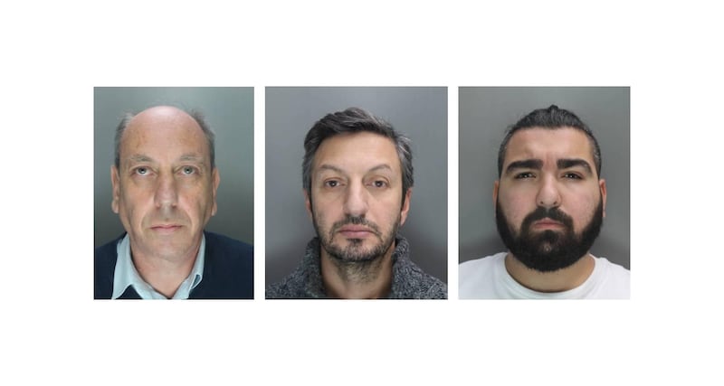 From left, Martin Woodhouse, Dervish Chaglar and Mert Isik, who were jailed for between four and six years for their roles in the car-smuggling operation. City of London Police