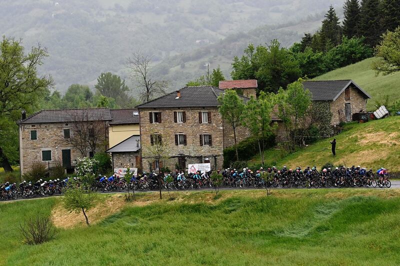 The peloton during Stage 4, from Piacenza to Sestola, of the Giro d'Italia. AP