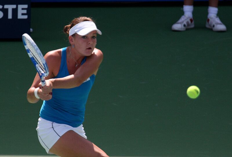 DUBAI, UNITED ARAB EMIRATES, Feb-17: Agnieszka Radwanska (POL) playing against Flavia Pennetta (ITA) in the third round of  Barclays Dubai Tennis Championship at Dubai Tennis Stadium in Dubai. (Pawan Singh / The National) For Sports. Story by William
