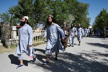 Taliban prisoners leave Bagram prison in Afghanistan on May 26, 2020 after being freed as part of a deal between the insurgent group and the US. AFP