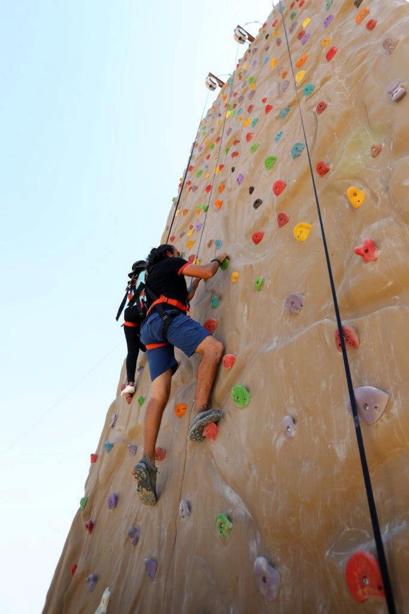 The High Ropes Park features a 50-foot climbing wall.