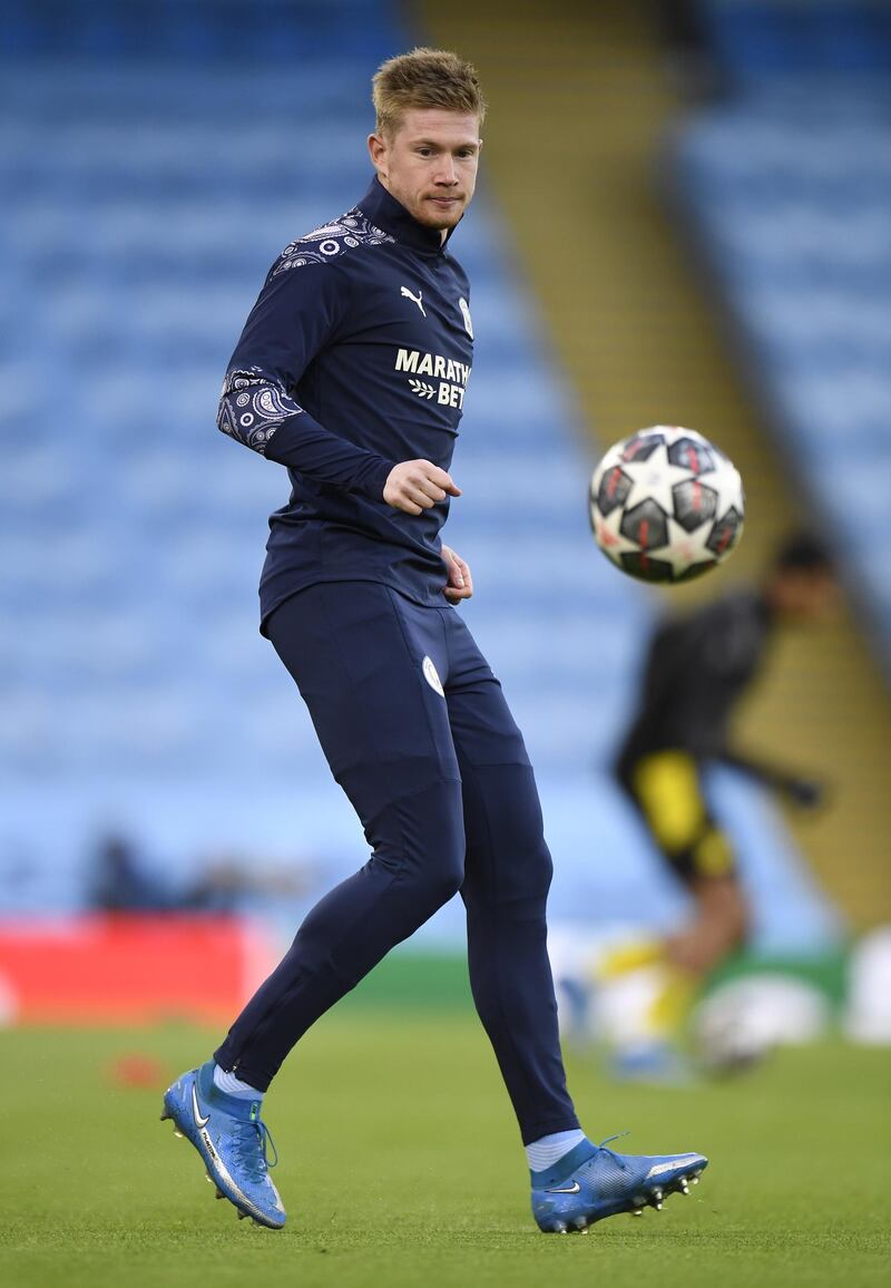 De Bruyne warms up prior to the Champions League quarterfinal against Borussia Dortmund. EPA