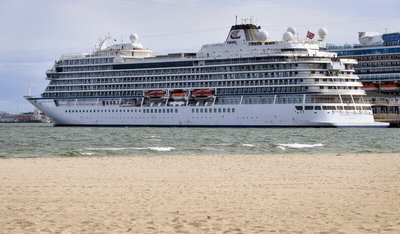 The cruise liner Viking Orion moored at Station Pier in Melbourne in 2020. Hundreds of passengers have been stranded on the vessel after a potentially harmful 'marine growth' was found on its hull. AFP
