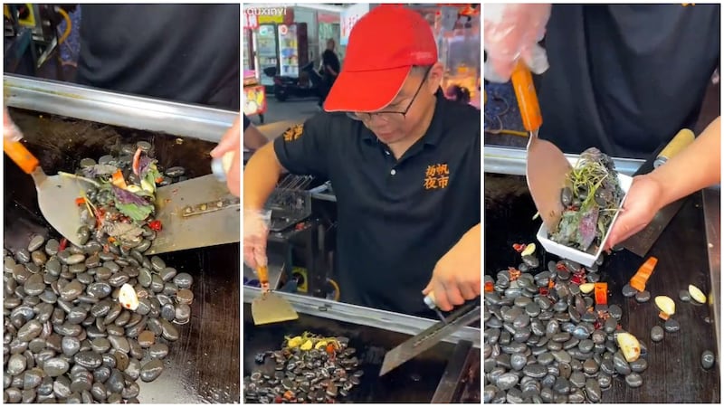 The latest street-food fad in China involves inedible stones. Photo: Johannes Maria / Twitter