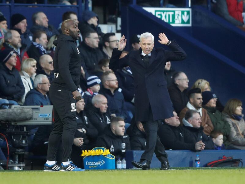 Soccer Football - FA Cup Fifth Round - West Bromwich Albion vs Southampton - The Hawthorns, West Bromwich, Britain - February 17, 2018   West Bromwich Albion manager Alan Pardew and first team coach Darren Moore react   Action Images via Reuters/Carl Recine