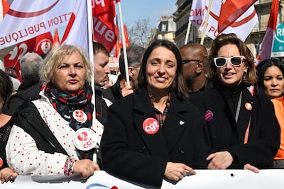 UGT general secretary Sophie Binet, centre, said calls for more funding were becoming tiresome. AFP