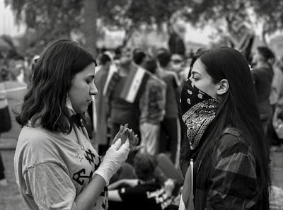Female protestors in Baghdad, by Amir Hazim. Photo: Amir Hazim