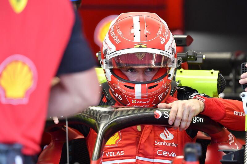 Ferrari's Monegasque driver Charles Leclerc gets out of the car during the second practice session ahead of the 2022 Formula One Australian Grand Prix at the Albert Park Circuit in Melbourne on April 8, 2022.  (Photo by Paul CROCK  /  AFP)  /  -- IMAGE RESTRICTED TO EDITORIAL USE - STRICTLY NO COMMERCIAL USE --