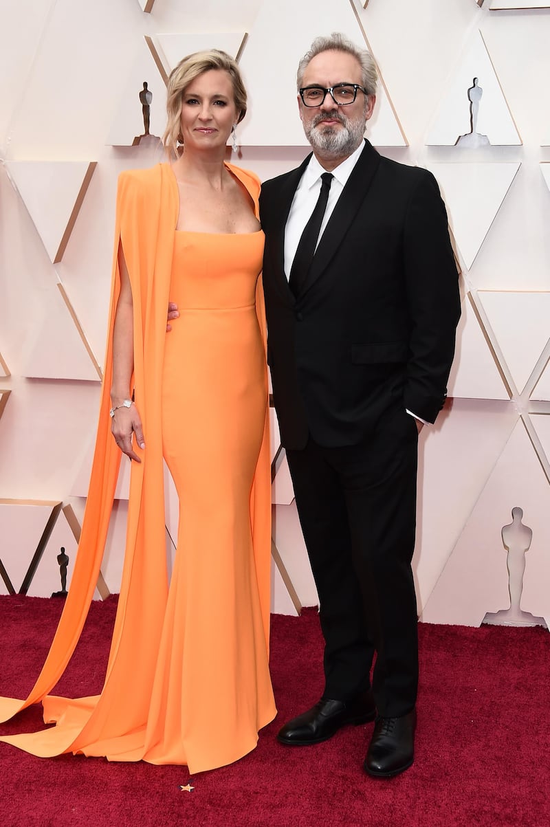 Alison Balsom and Sam Mendes arrive at the Oscars on Sunday, February 9, 2020, at the Dolby Theatre in Los Angeles. AP