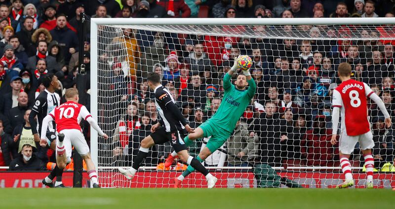 NEWCASTLE RATINGS: Martin Dubravka – 7: Slovakian, back in starting line-up, saved well from Odegaard free-kick and Smith Rowe header in first half. Commanded area when called up and had no chance with two excellent Arsenal goals. Reuters