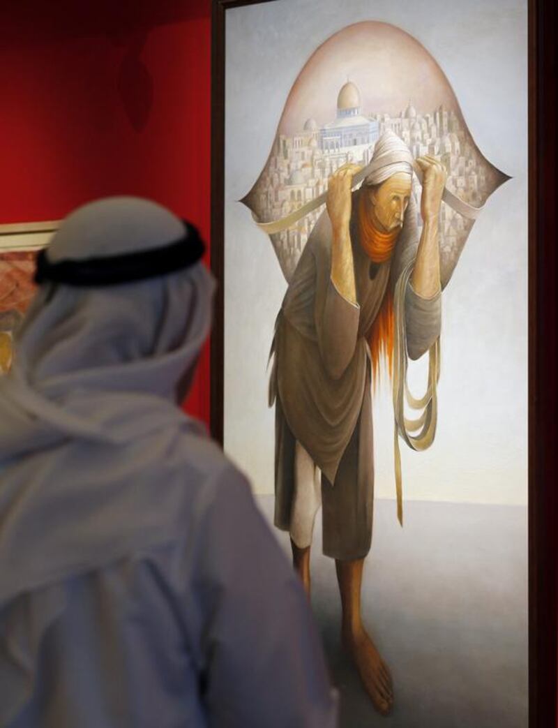 Jamal Al Mahamel III, by Palestinian artist Suleiman Mansour, was auctioned by Christie’s in 2015. Ali Haider/ EPA