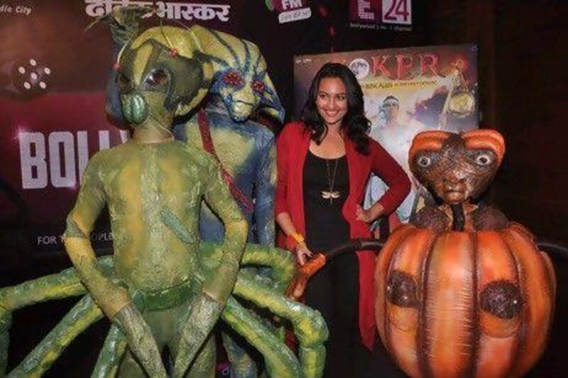 Sonakshi Sinha and aliens promoting her film Joker. IANS