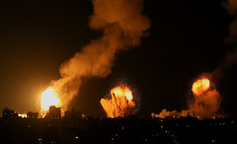 Explosions seen in Khan Younis in the southern Gaza Strip. Reuters