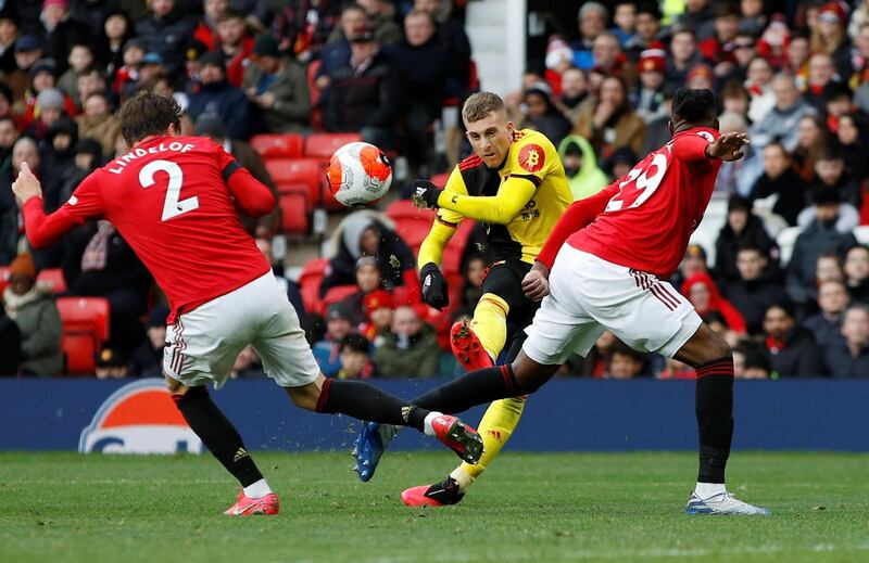 Watford's Gerard Deulofeu shoots against the crossbar. Reuters