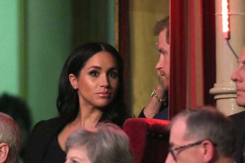 Britain's Prince Harry, Duke of Sussex, and Meghan, Duchess of Sussex, attend the Royal British Legion Festival of Remembrance to commemorate all those who have lost their lives in conflicts and mark 100 years since the end of the First World War, at the Royal Albert Hall. Chris Jackson / Pool Photo via AP