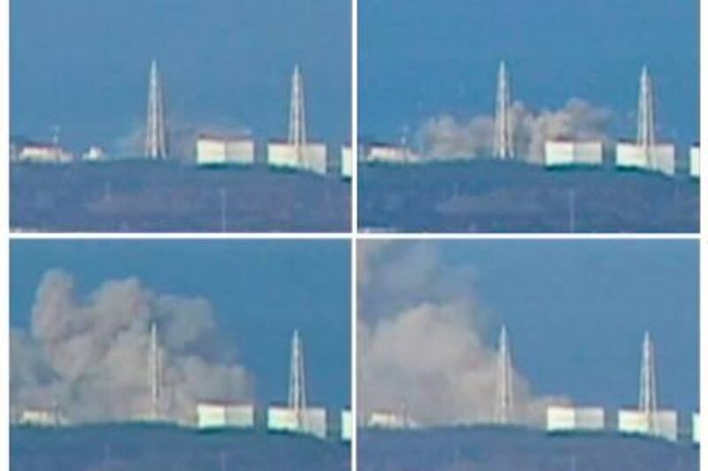 This combination photo shows smoke rising from Fukushima Daiichi 1 nuclear reactor after an explosion March 12, 2011 in this still image sequence (from L-R, top to bottom) taken from video footage. An explosion blew the roof off the unstable reactor north of Tokyo on Saturday, Japanese media said, raising fears of a disastrous meltdown at a nuclear plant damaged in the massive earthquake that hit Japan.   REUTERS/NTV via Reuters TV(JAPAN - Tags: DISASTER IMAGES OF THE DAY ENERGY BUSINESS) NO ONLINE IN JAPAN. NO SALES. NO ARCHIVES. FOR EDITORIAL USE ONLY. NOT FOR SALE FOR MARKETING OR ADVERTISING CAMPAIGNS. TEMPLATE OUT. JAPAN OUT. NO COMMERCIAL OR EDITORIAL SALES IN JAPAN *** Local Caption ***  SIN61_JAPAN QUAKE-_0312_11.JPG
