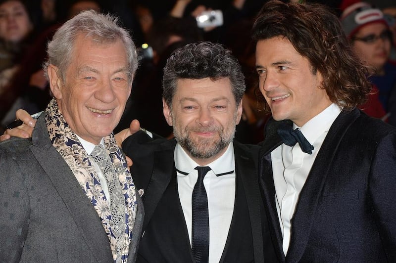 Ian McKellen, who plays the wizard Gandalf, Andy Serkis who plays Gollum, a trouble causing creature and Orlando Bloom who plays Legolas an elf. Getty Images 