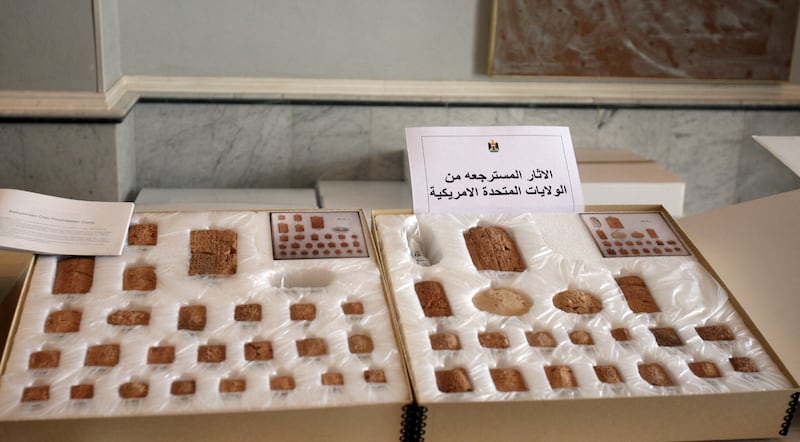 Relics retrieved from the US on display. Theses are some of the 500 archaeological treasures returned to Baghdad by the Iraqi Foreign Ministry from the US, Lebanon, Saudi Arabia and Germany in 2010.