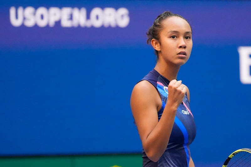 Leylah Fernandez of Canada reacts after winning a point against Emma Raducanu of Great Britain. Reuters