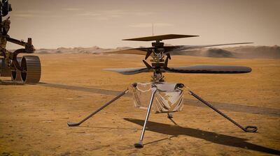An illustration of the Ingenuity helicopter, scheduled to perform a series of test flights on Mars next month. Nasa 