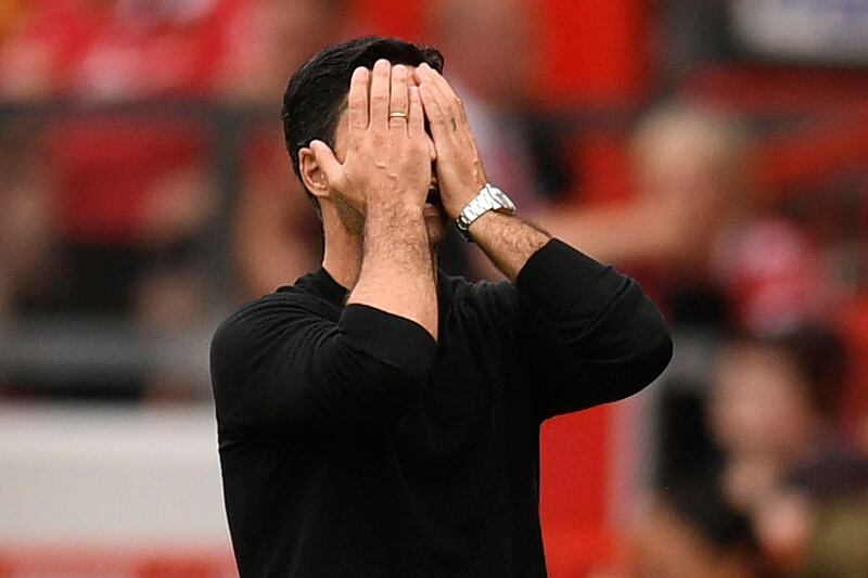 Arsenal manager Mikel Arteta can't believe what he's seeing. AFP