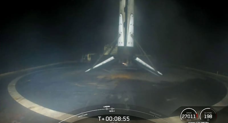 Falcon 9’s first stage landed on the Just Read the Instructions droneship, marking the 100th successful landing of an orbital class rocket booster.