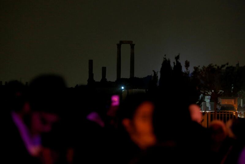 The Roman Temple of Hercules, an ancient Roman landmark at Amman Citadel, seen after the lights are dimmed to mark Earth Hour in Amman, Jordan. Muhammad Hamed / Reuters