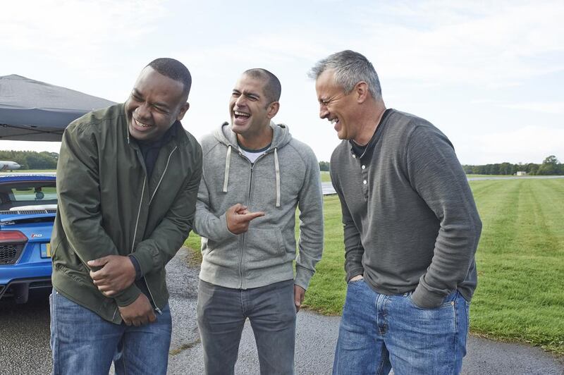 Top Gear’s new hosts, from left, Rory Reid, Chris Harrison and Matt LeBlanc are enjoying the ride. Courtesy BBC Worldwide  