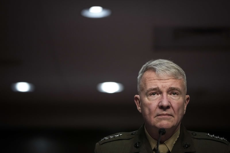 US Central Command chief Gen Kenneth McKenzie giving evidence to the Senate Armed Services hearing in Capitol Hill. AFP
