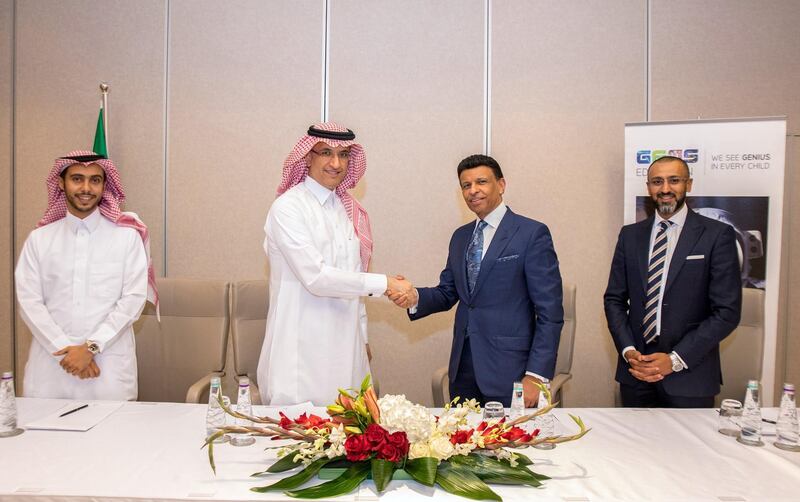 Ahmed Al Qahtani (left) the CIO of Hassana, along side Saad Alfdly the CEO of Hassana Investment Company, Sunny Varkey the founder of GEMS Education and Dino Varkey the CEO of GEMS Education.